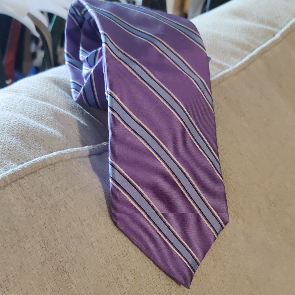 Nordstrom Lavender and White Striped Silk Tie Made In U.S.A.
